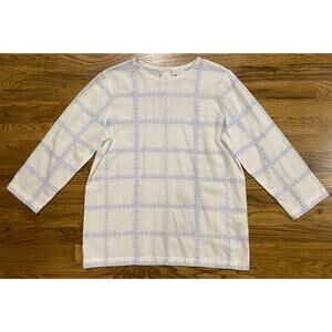 J Jill Linen blend Blouse w/Blue Embroidery Small TALL Beautiful Ladies Top!